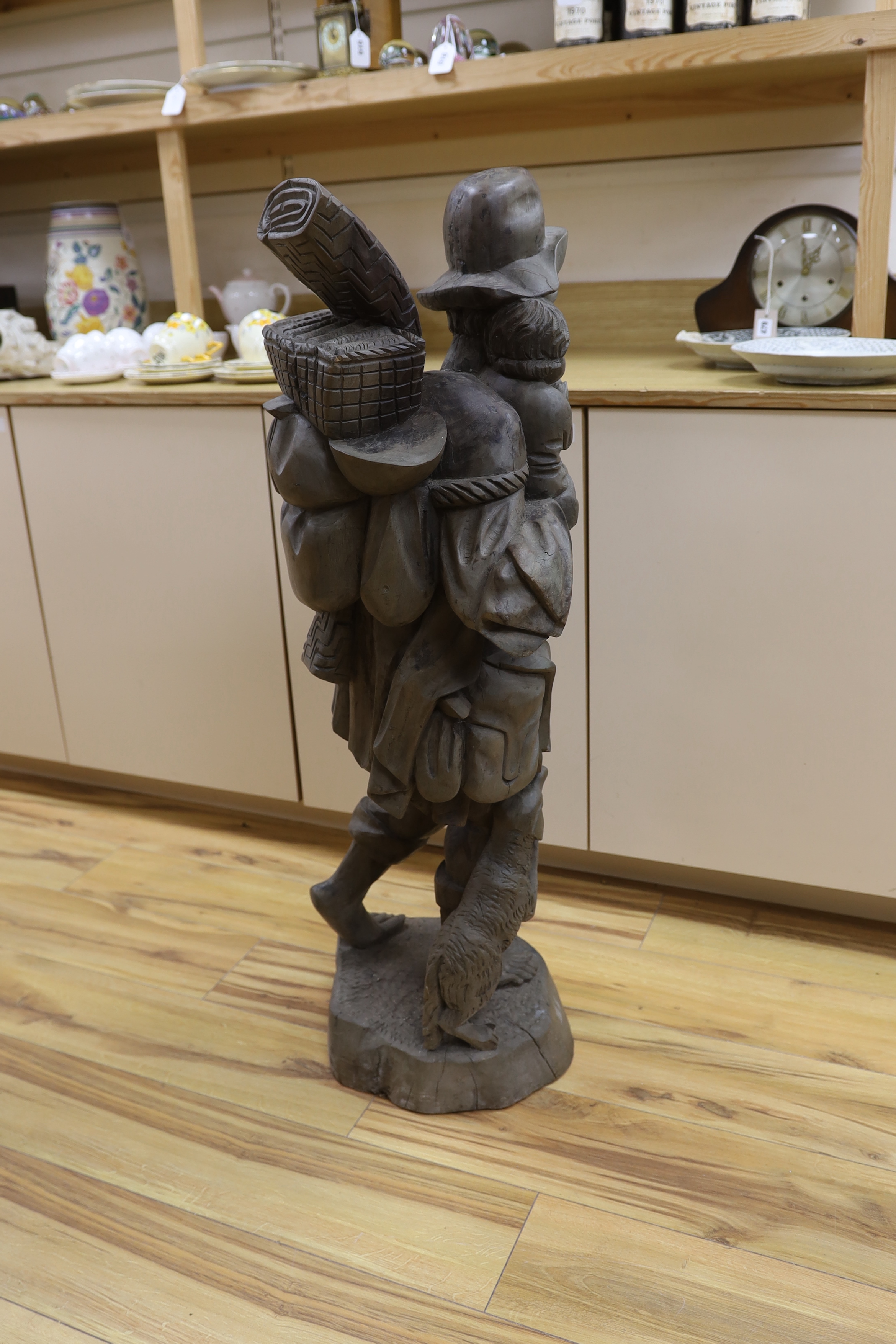 A Tyrolean carved wood figure of St Christopher, 102cm high